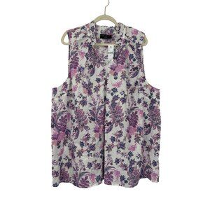 Lane Bryant Cotton Paisley Sleeveless Ruffle V-Neck Top Purple 26/28 NEW